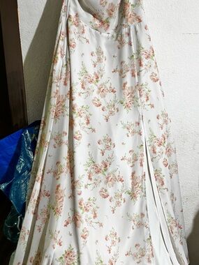 Birdy Grey Floral Maxi Skirt in White with Pink and Green Accents